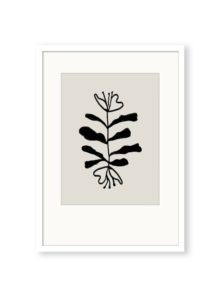 mija living print blumen bild beige schwarz in weißem bilderrahmen