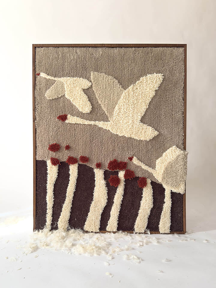 Der Schwan im Raum | Moderner Wandteppich