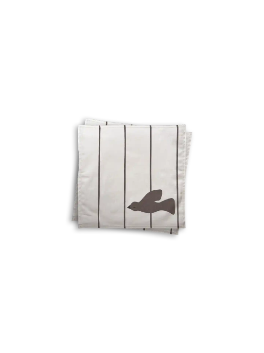 Beige Stoff-Servietten aus Baumwolle mit Motiv Vogel und Streifen